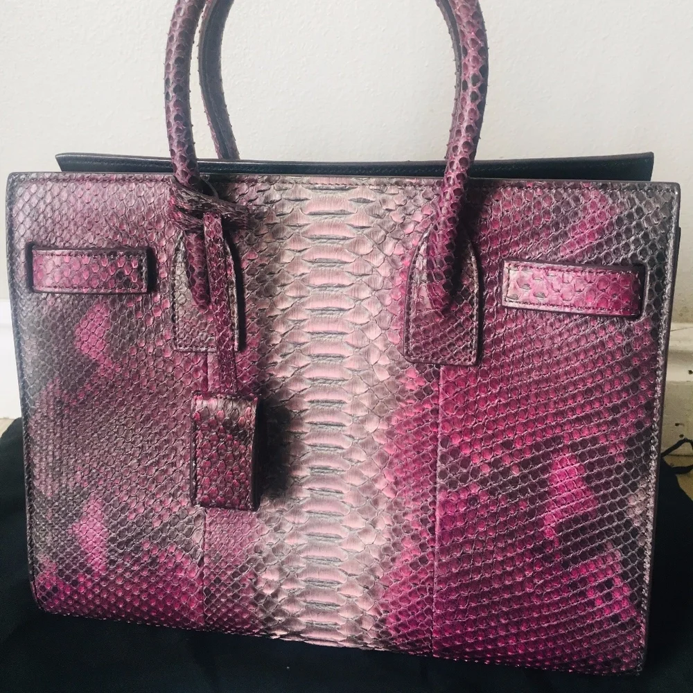 New Authentic SAINT LAURENT Baby Sac de Jour' Genuine Tote  Python Purple - Picture 2 of 9